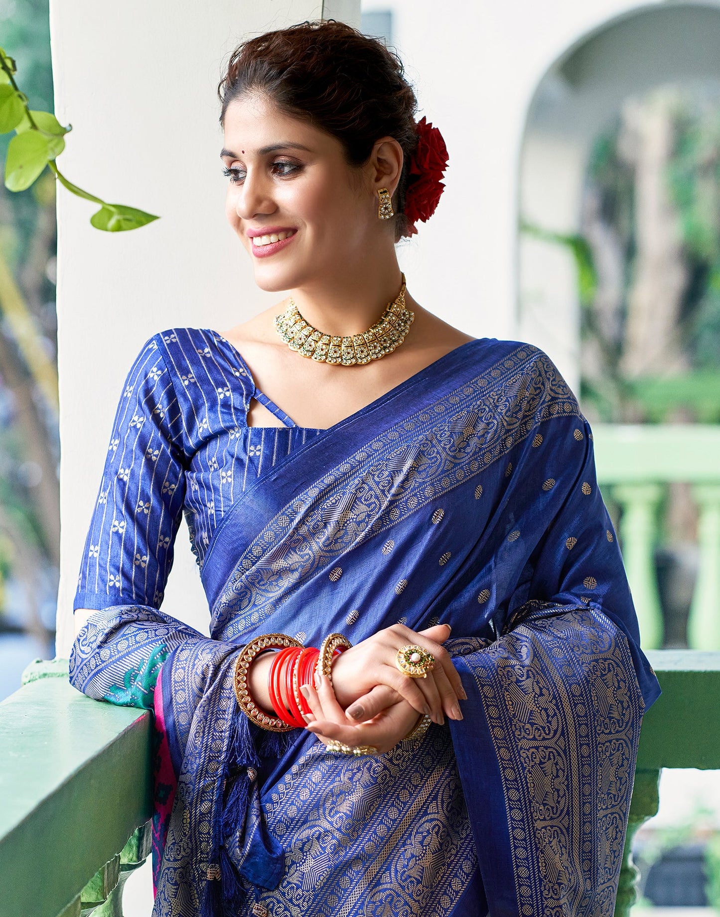 Dark Blue Silk Printed Saree