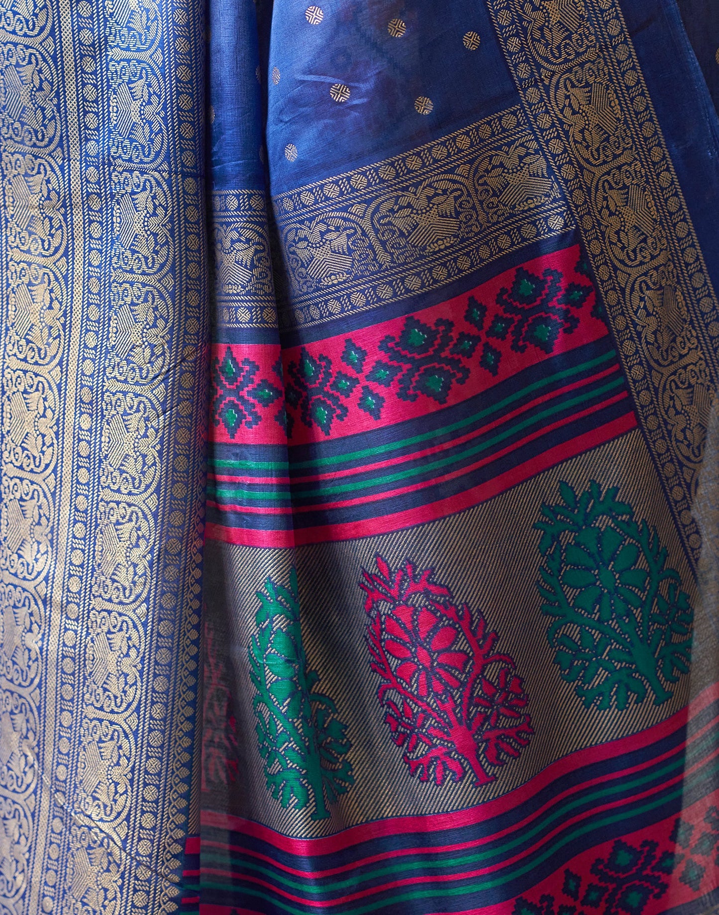 Dark Blue Silk Printed Saree