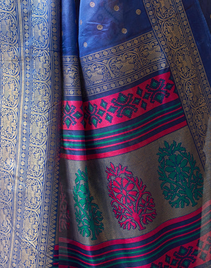 Dark Blue Silk Printed Saree