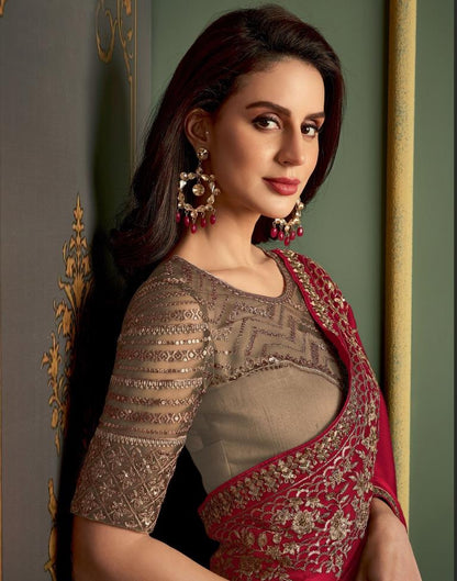 Red Chiffon Embroidery Saree