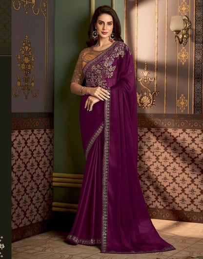 Dark Magenta Chiffon Embroidery Saree