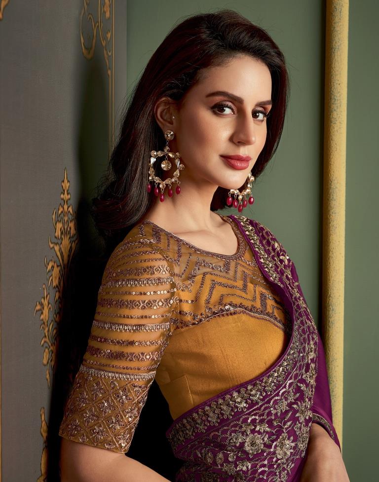 Dark Magenta Chiffon Embroidery Saree