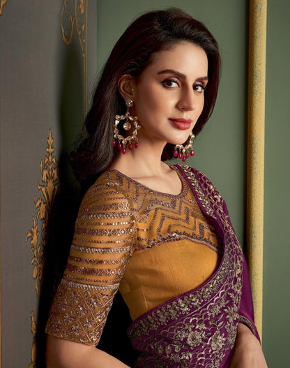 Dark Magenta Chiffon Embroidery Saree