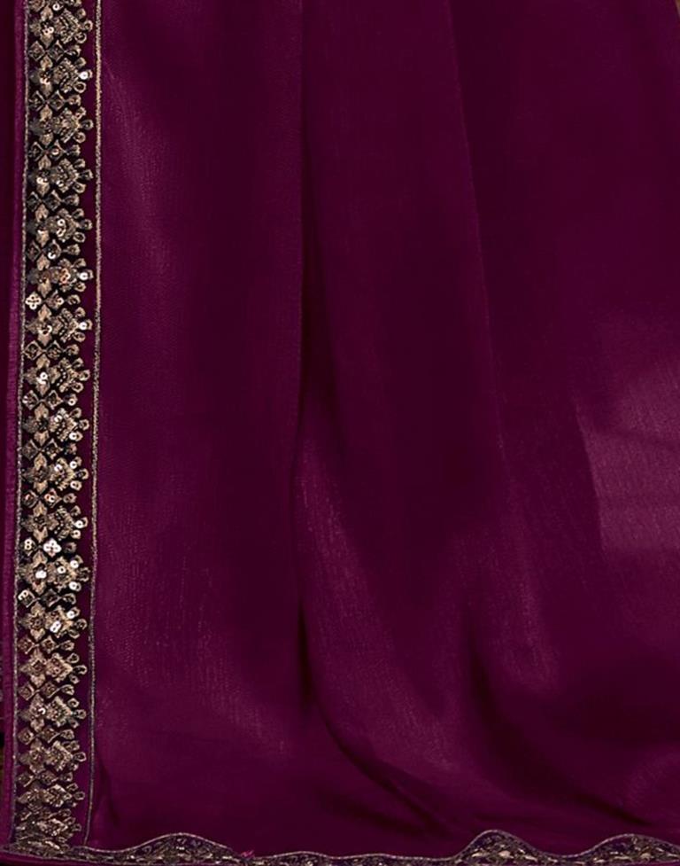 Dark Magenta Chiffon Embroidery Saree