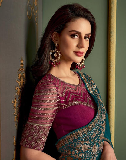 Rama Chiffon Embroidery Saree