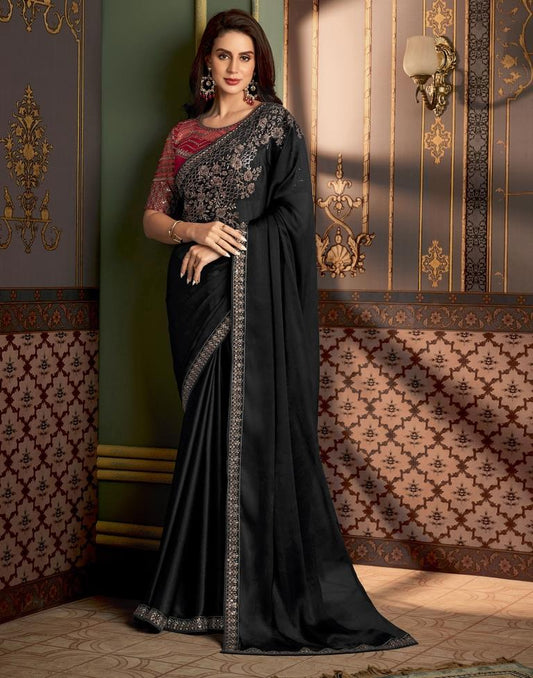 Black Chiffon Embroidery Saree