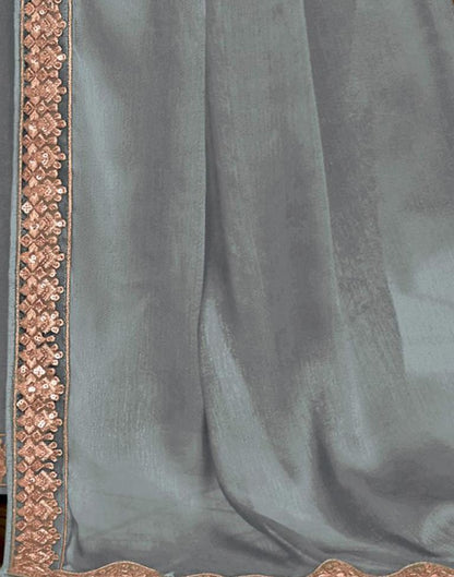 Steel Grey Chiffon Embroidery Saree