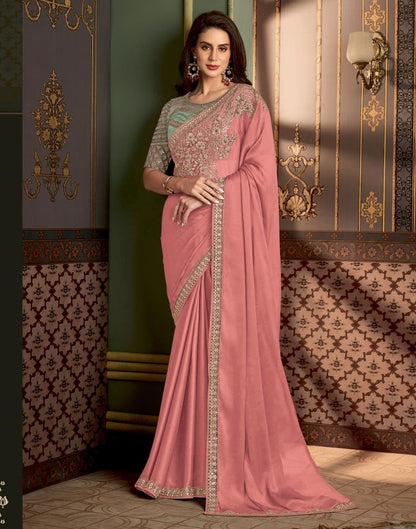 Rose Pink Chiffon Embroidery Saree