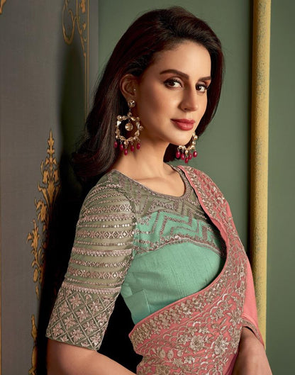 Rose Pink Chiffon Embroidery Saree