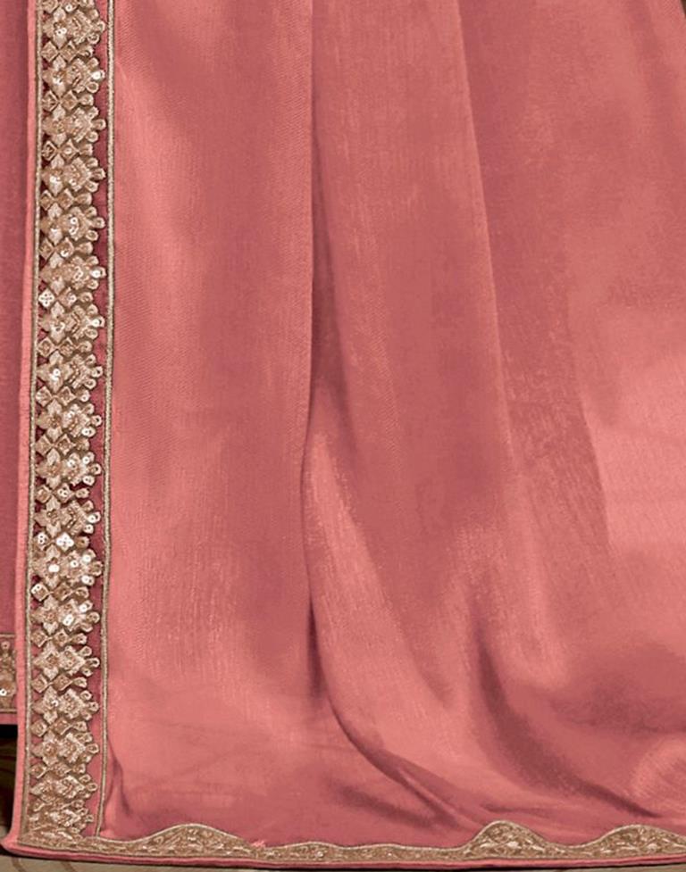 Rose Pink Chiffon Embroidery Saree