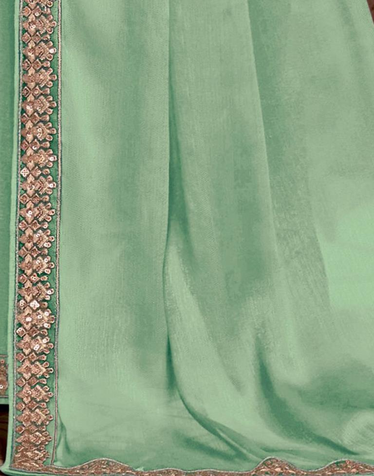 Pista Green Chiffon Embroidery Saree