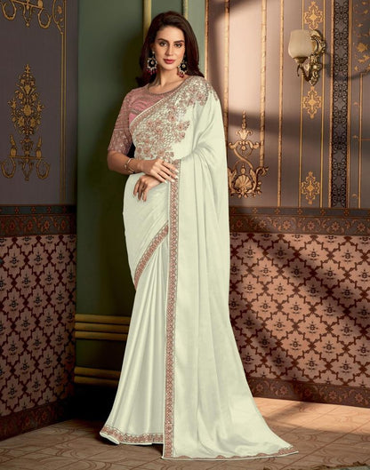 White Chiffon Embroidery Saree