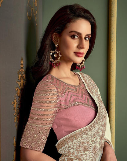 White Chiffon Embroidery Saree