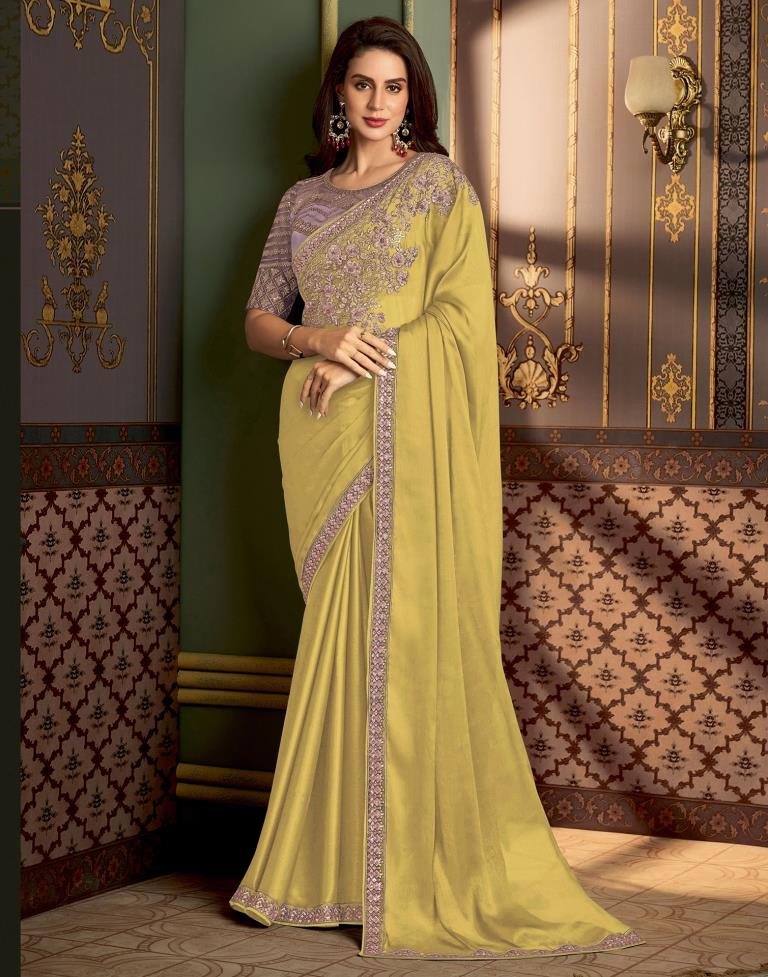 Yellow Chiffon Embroidery Saree