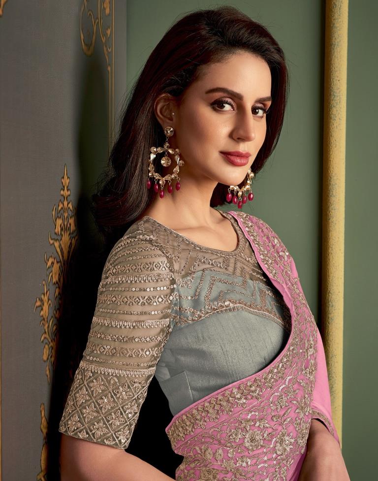 Light Pink Chiffon Embroidery Saree