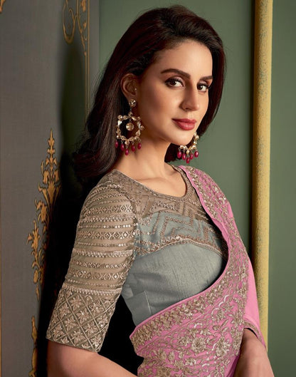 Light Pink Chiffon Embroidery Saree