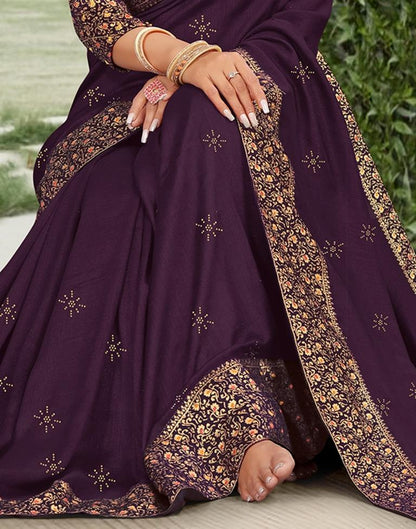 Wine Silk Plain Saree