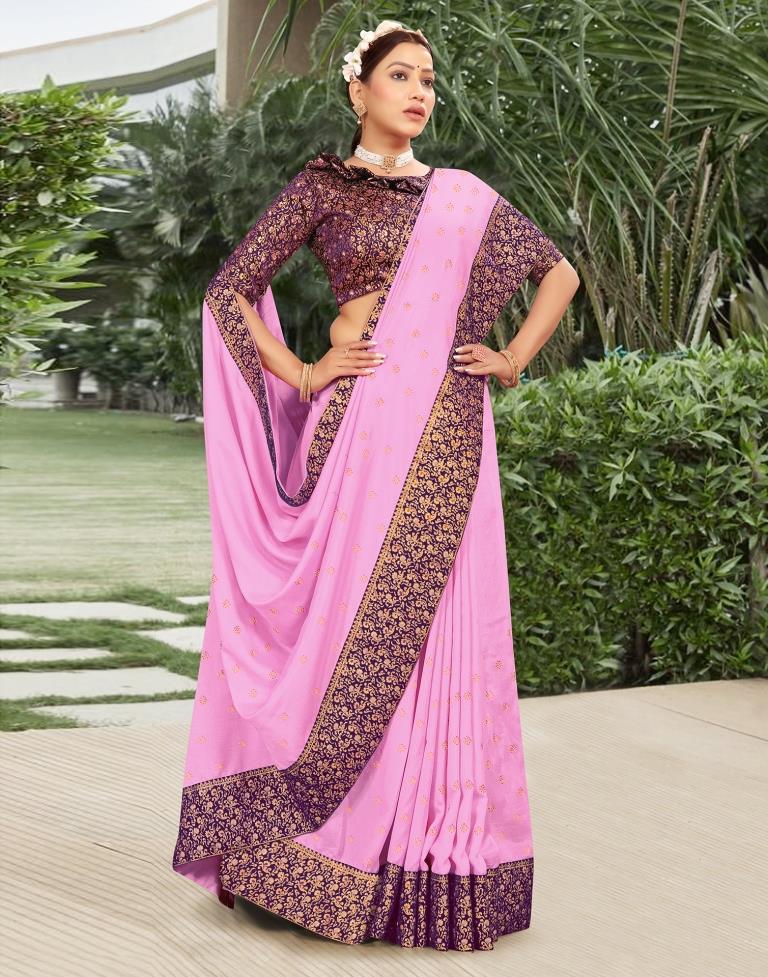 Light Pink Silk Plain Saree