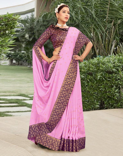 Light Pink Silk Plain Saree