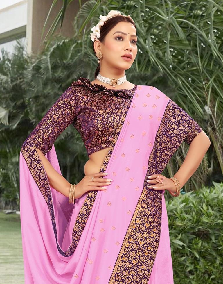 Light Pink Silk Plain Saree