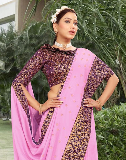 Light Pink Silk Plain Saree