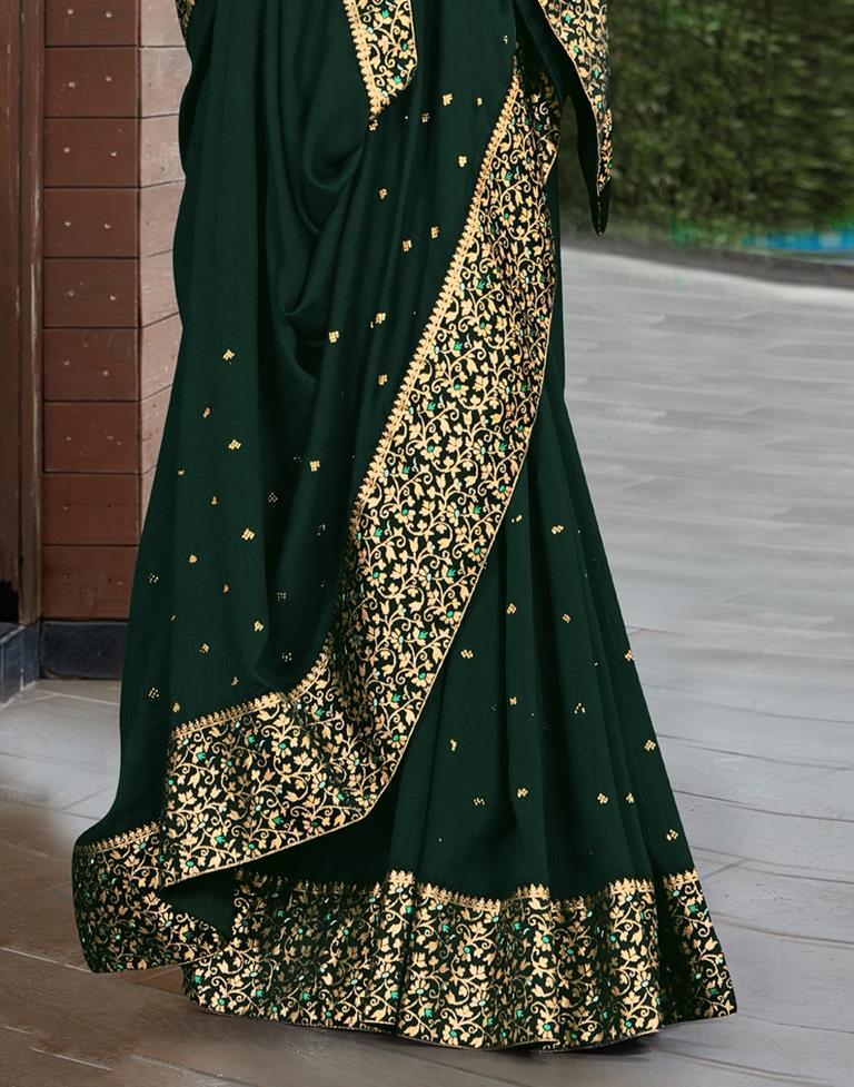 Dark Green Silk Plain Saree