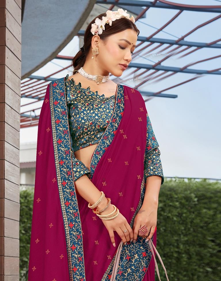 Dark Pink Silk Plain Saree