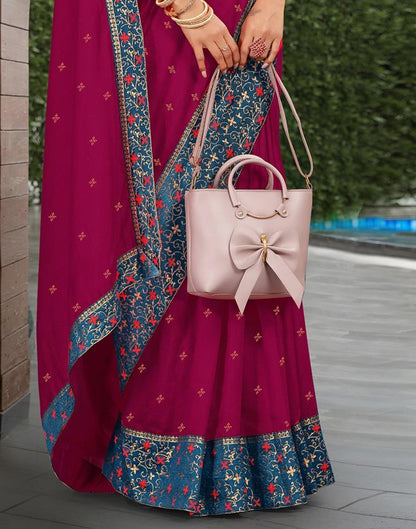 Dark Pink Silk Plain Saree