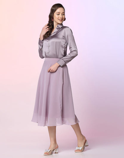 Lavender Satin Shirt with Skirt Co-ord Set | Leemboodi