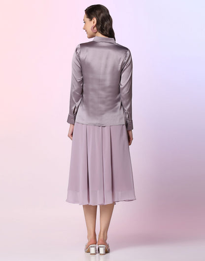 Lavender Satin Shirt with Skirt Co-ord Set | Leemboodi