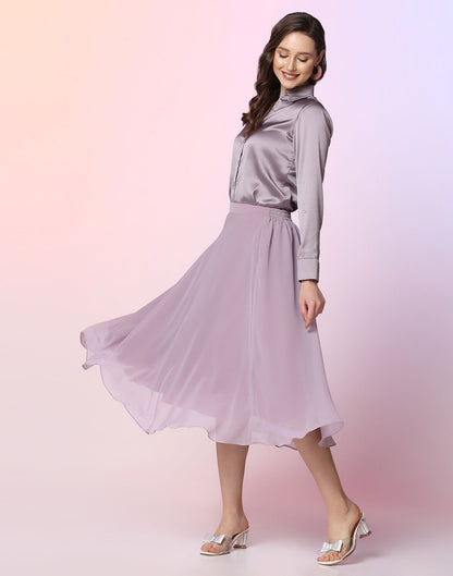 Lavender Satin Shirt with Skirt Co-ord Set | Leemboodi