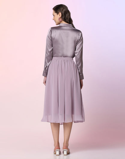 Lavender Satin Shirt with Skirt Co-ord Set | Leemboodi