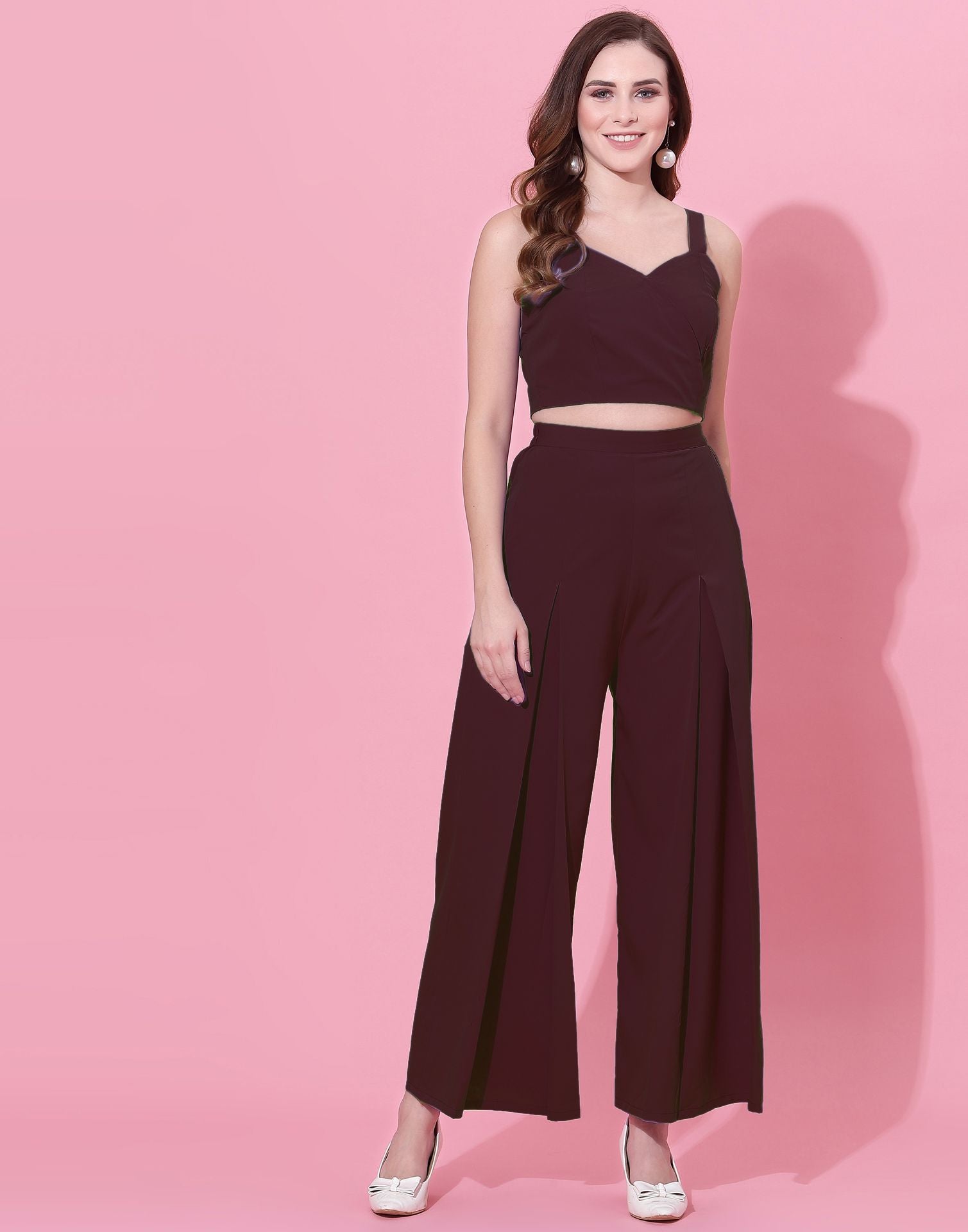 Maroon Box-Pleated Co-ord Set | Leemboodi