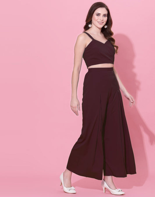 Maroon Box-Pleated Co-ord Set | Leemboodi