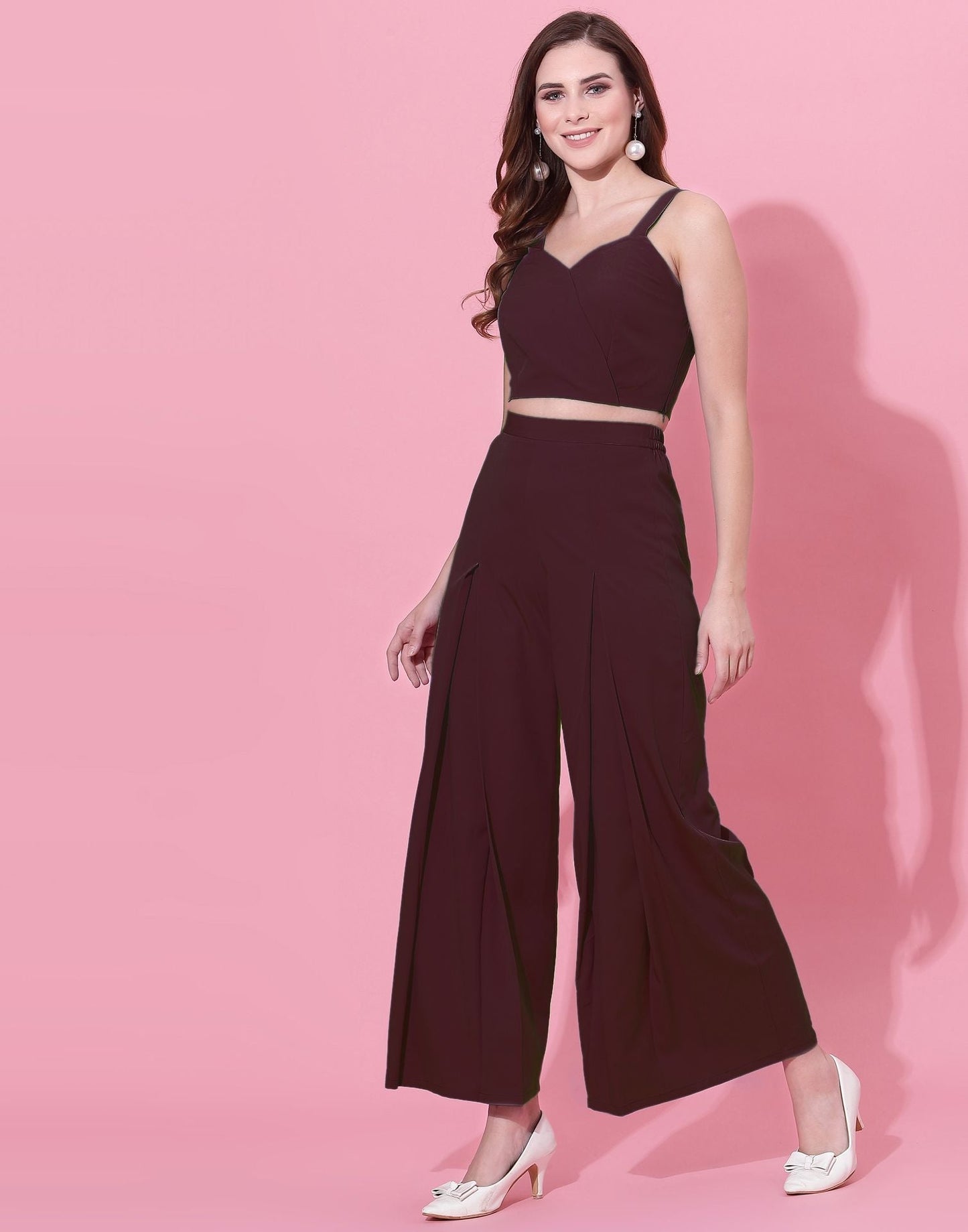 Maroon Box-Pleated Co-ord Set | Leemboodi