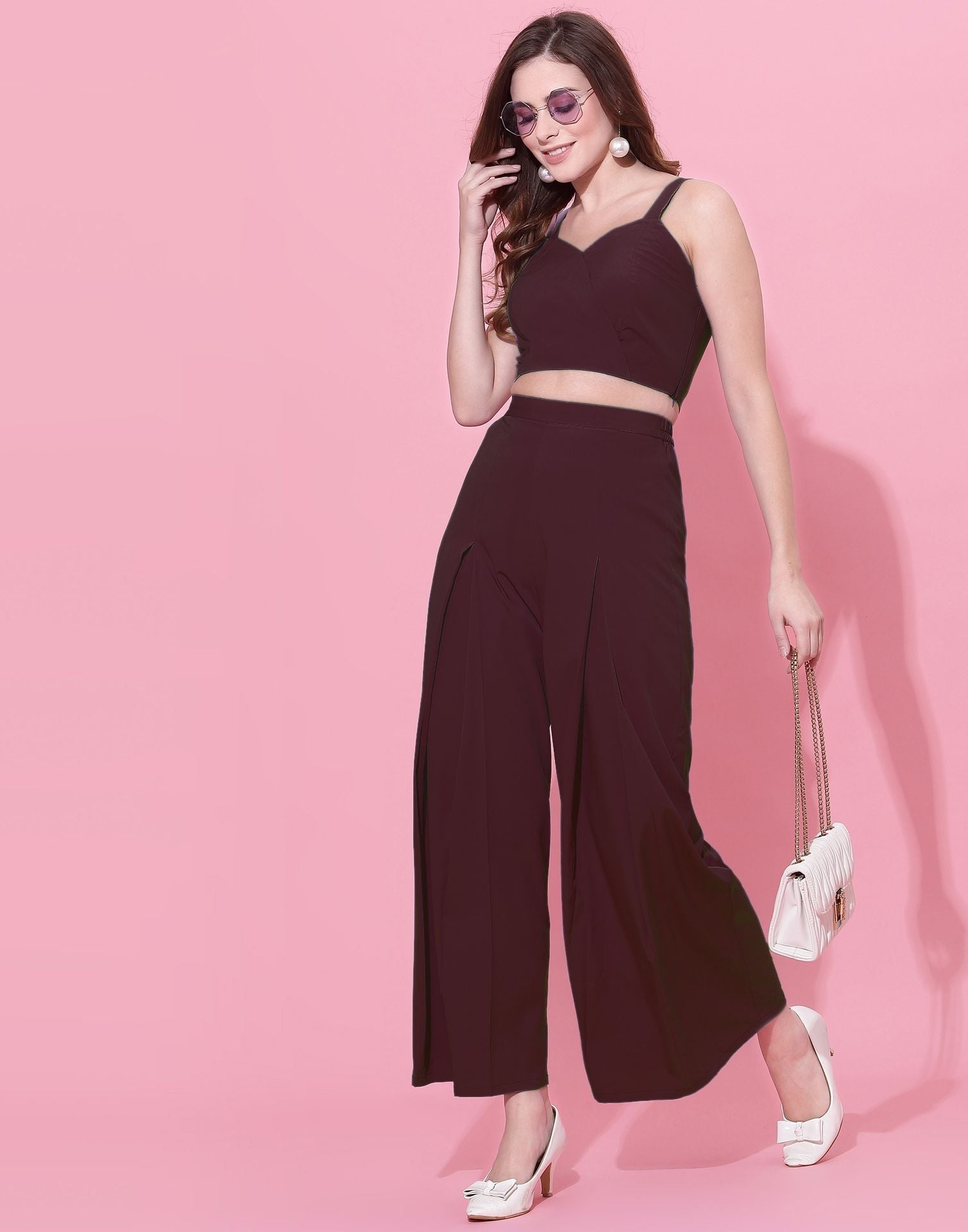 Maroon Box-Pleated Co-ord Set | Leemboodi