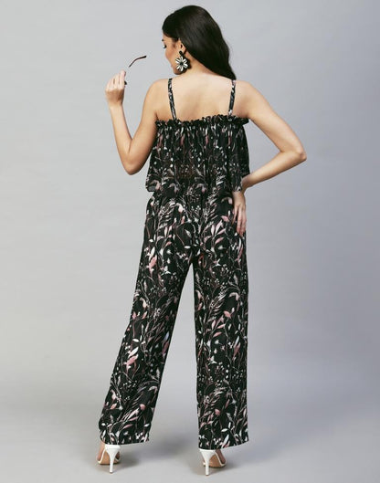 Black printed Strappy Pyjama Set | Sudathi