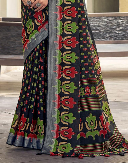 Black & Multicolour Cotton Zari Saree