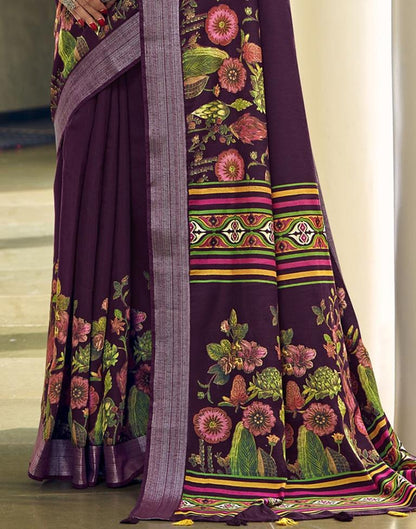 Wine Cotton Zari Saree