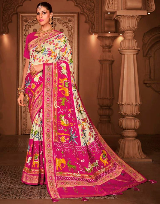 Multicoloured Silk Printed Saree