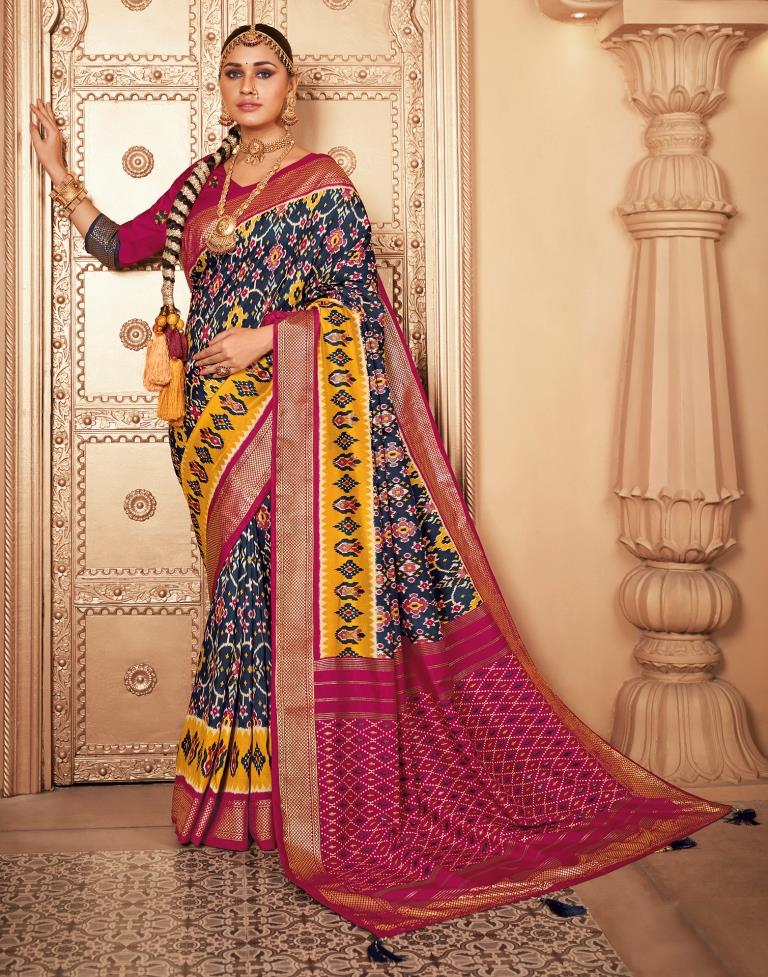 Multicoloured Silk Printed Saree
