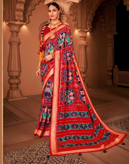 Red Silk Printed Saree