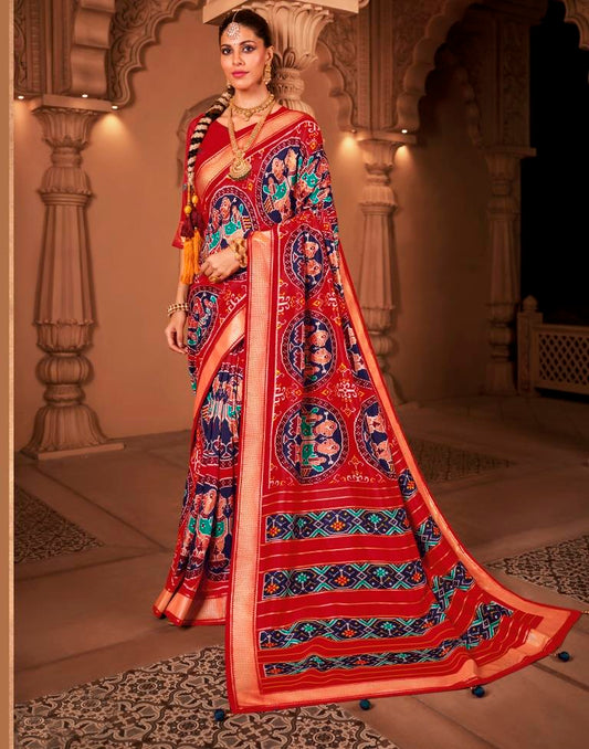 Red Silk Printed Saree