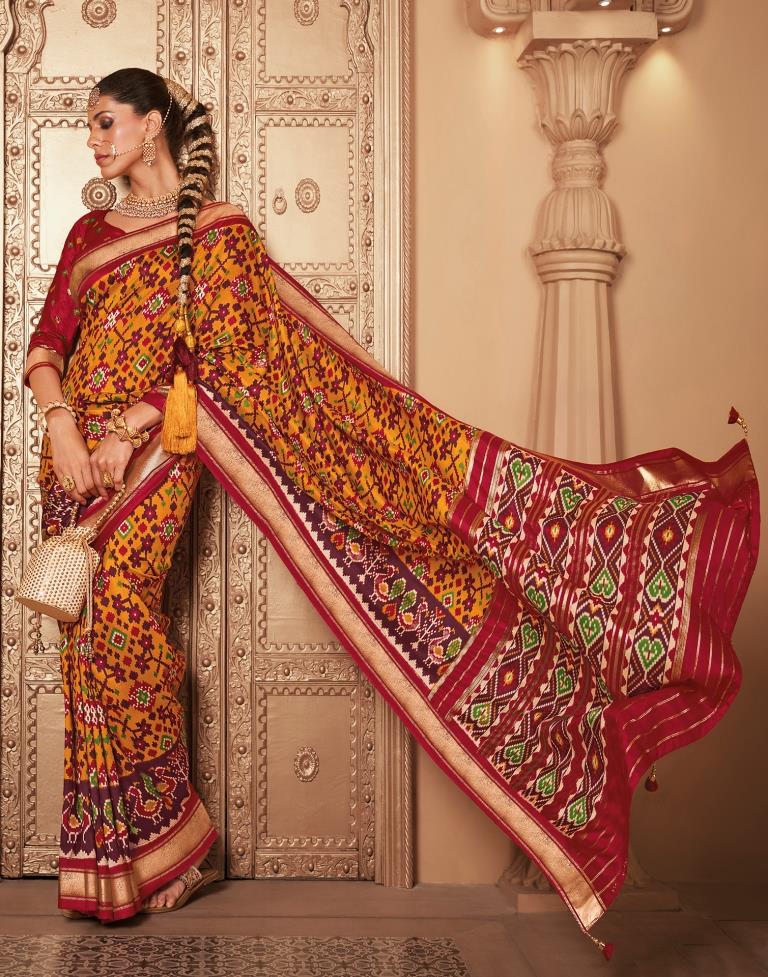 Dark Red Silk Printed Saree