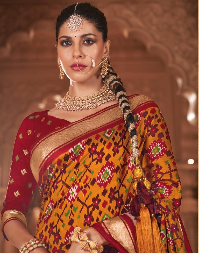 Dark Red Silk Printed Saree