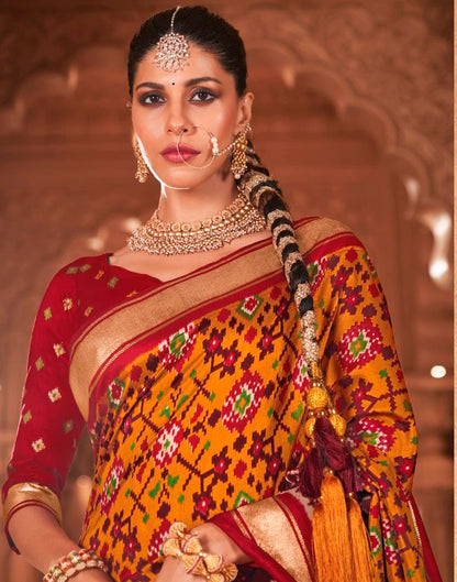 Dark Red Silk Printed Saree