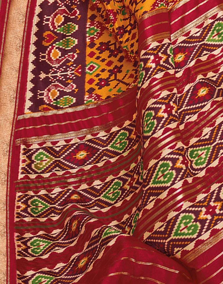 Dark Red Silk Printed Saree