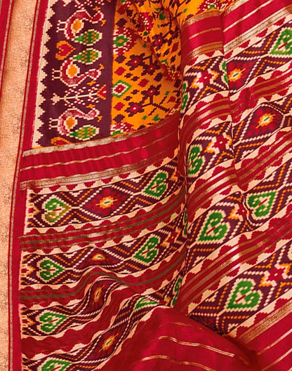 Dark Red Silk Printed Saree
