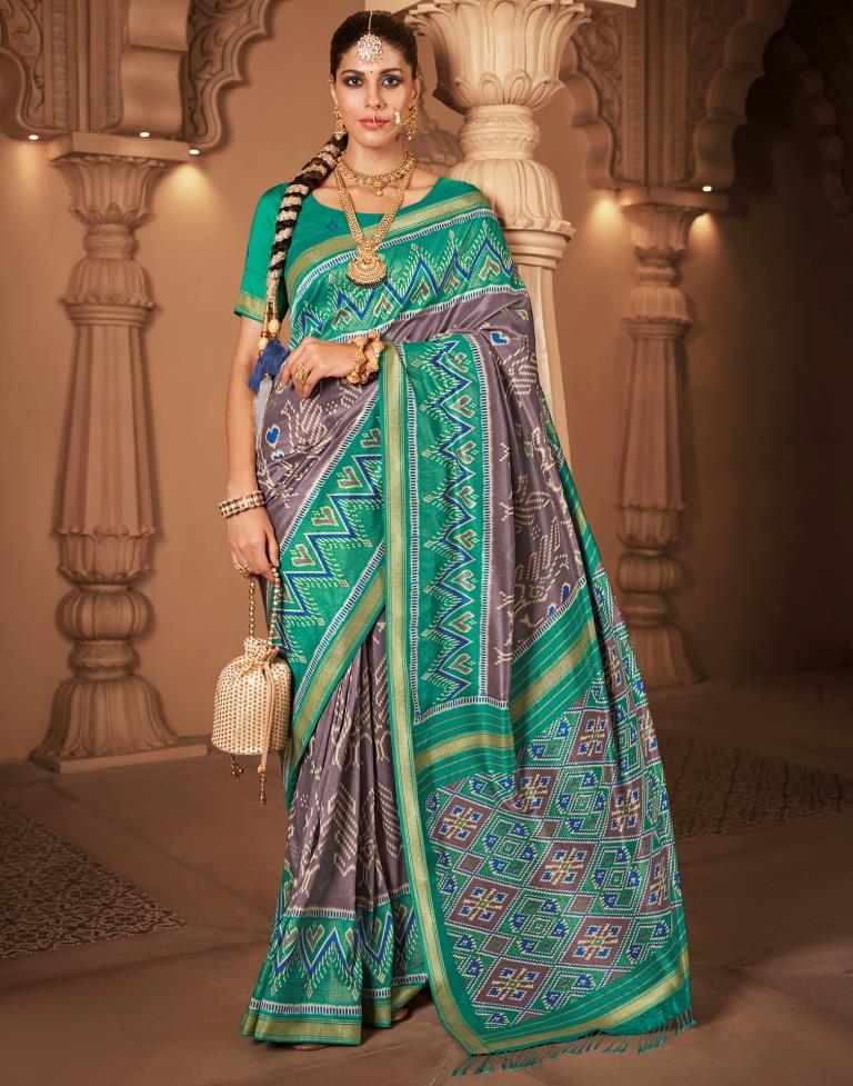 Grey Silk Printed Saree