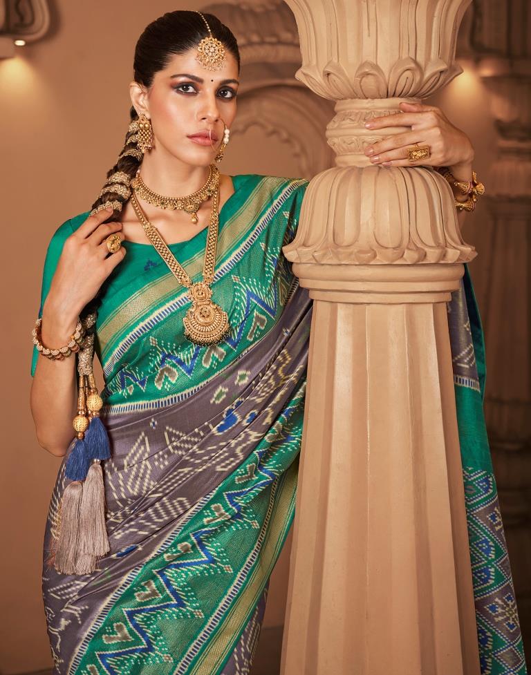 Grey Silk Printed Saree